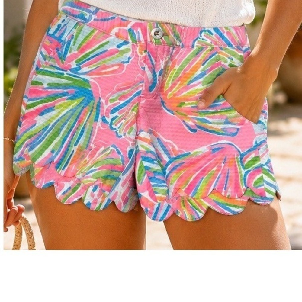 Lilly Pulitzer Buttercup Shorts Pink Multi Seashell Scalloped Hem Size 00